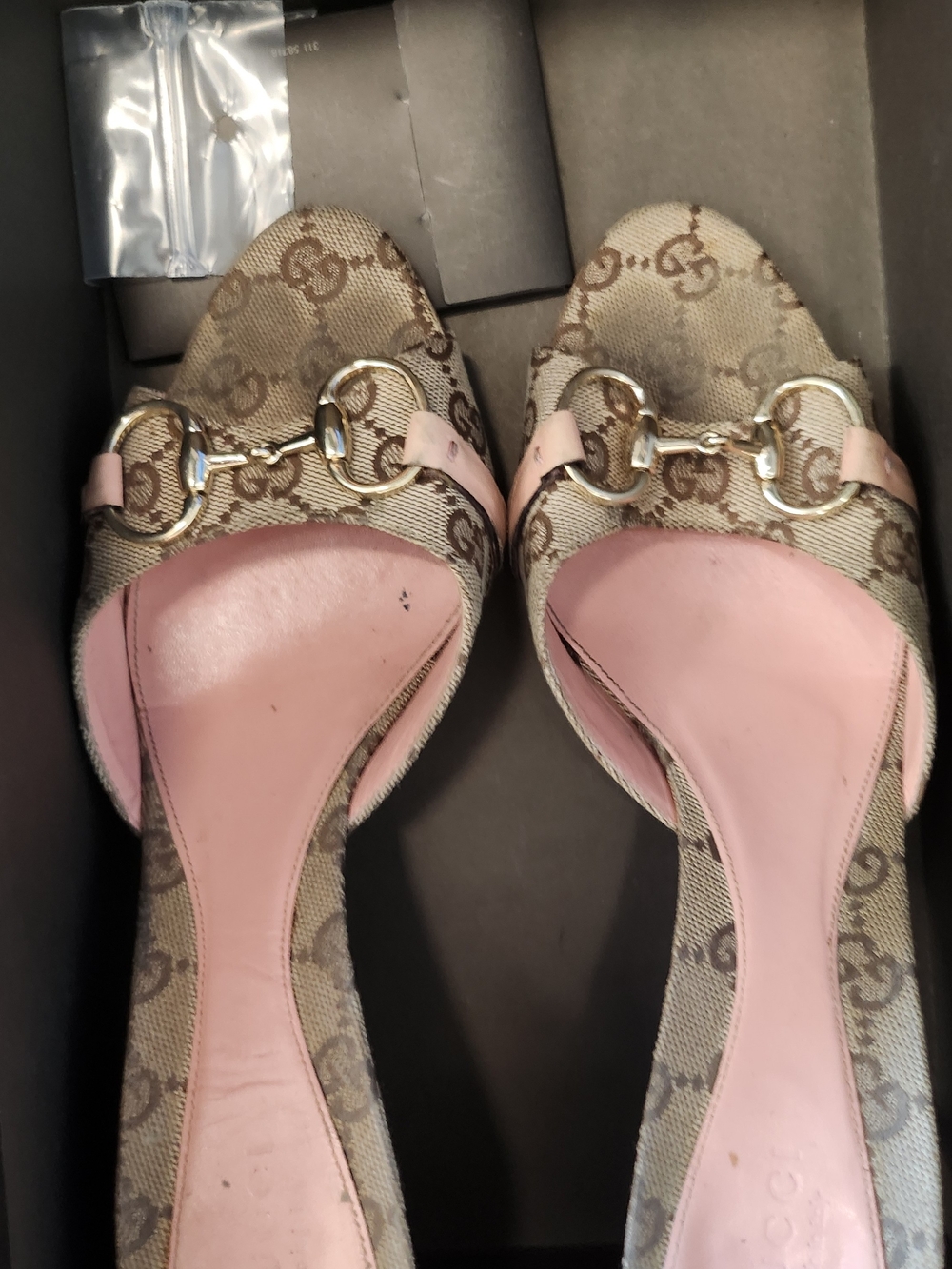 Gucci Beige GG Canvas Pink Leather Horsebit Heels